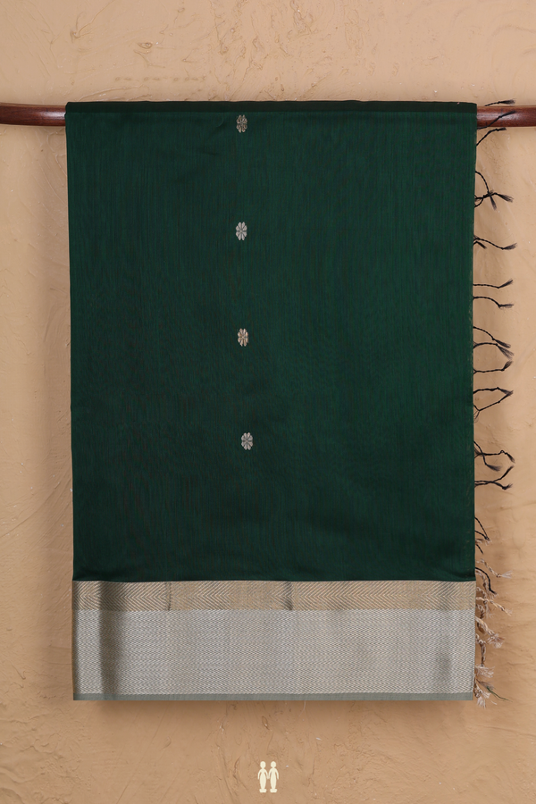 Maheswari Silk Cotton Saree In Dark Green With Floral Buttas