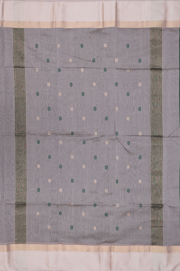 Maheswari Silk Cotton Saree In Dark Green With Floral Buttas