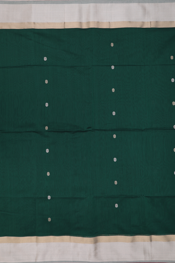 Maheswari Silk Cotton Saree In Dark Green With Floral Buttas