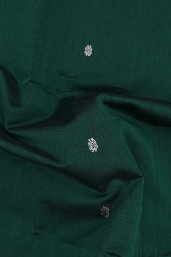 Maheswari Silk Cotton Saree In Dark Green With Floral Buttas