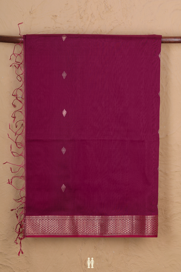 Maheswari Silk Cotton Saree Berry Purple With Diamond Buttas