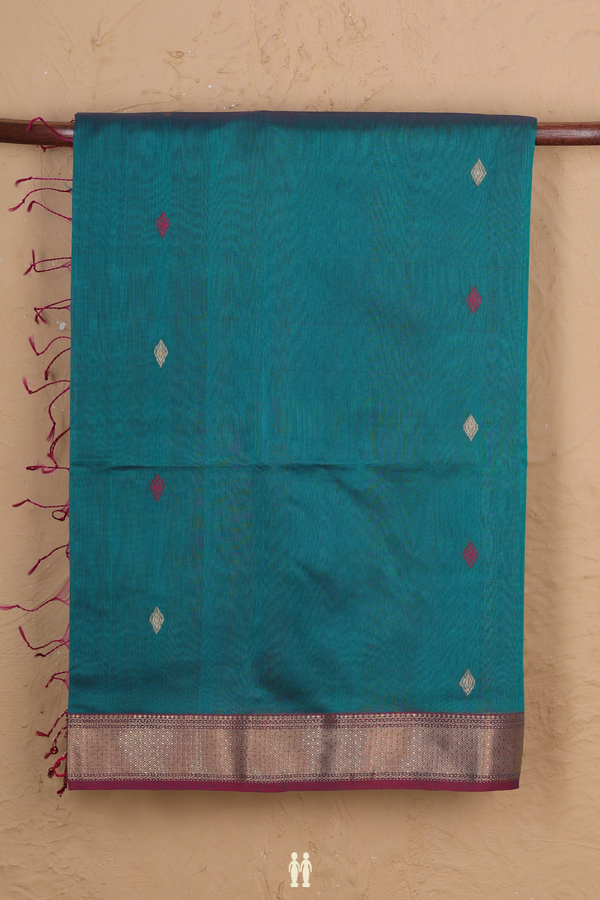 Maheswari Silk Cotton Saree Pine Green With Diamond Buttas