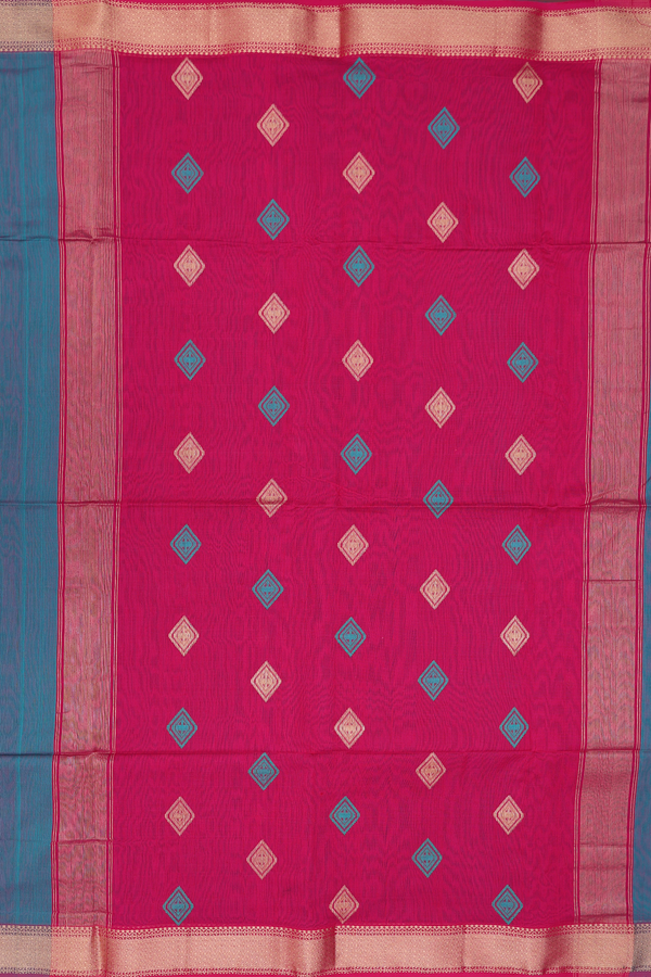 Maheswari Silk Cotton Saree Pine Green With Diamond Buttas