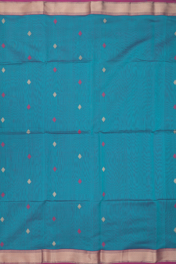 Maheswari Silk Cotton Saree Pine Green With Diamond Buttas