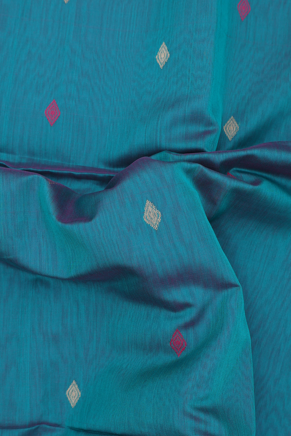 Maheswari Silk Cotton Saree Pine Green With Diamond Buttas
