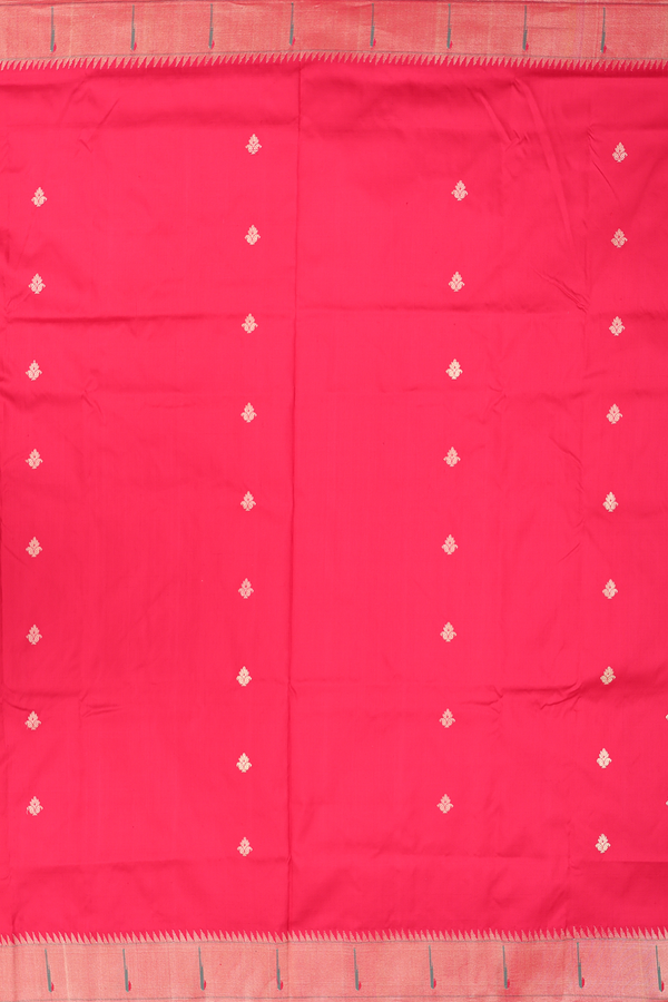 Paithani Silk Saree In Chilli Red With Paisley Buttis