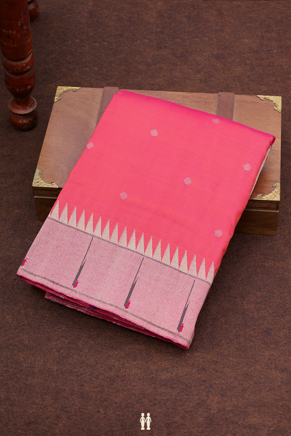 Paithani Silk Saree In Coral Pink With Polka Buttas