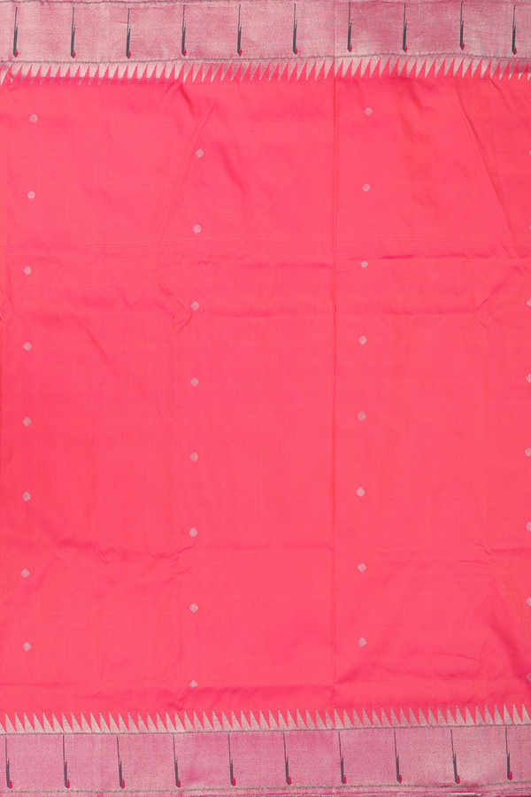 Paithani Silk Saree In Coral Pink With Polka Buttas
