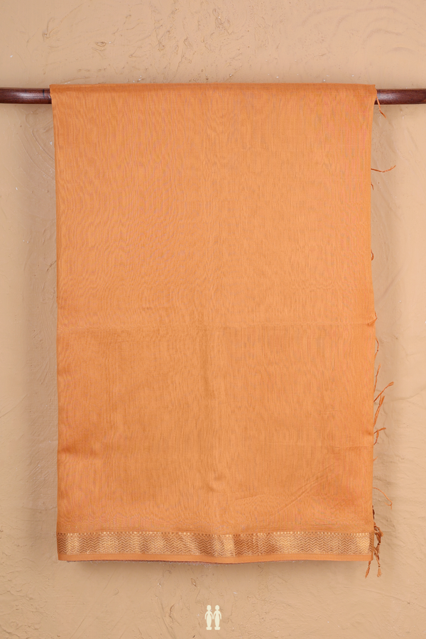 Maheswari Silk Cotton Saree In Orange With Chevron Border
