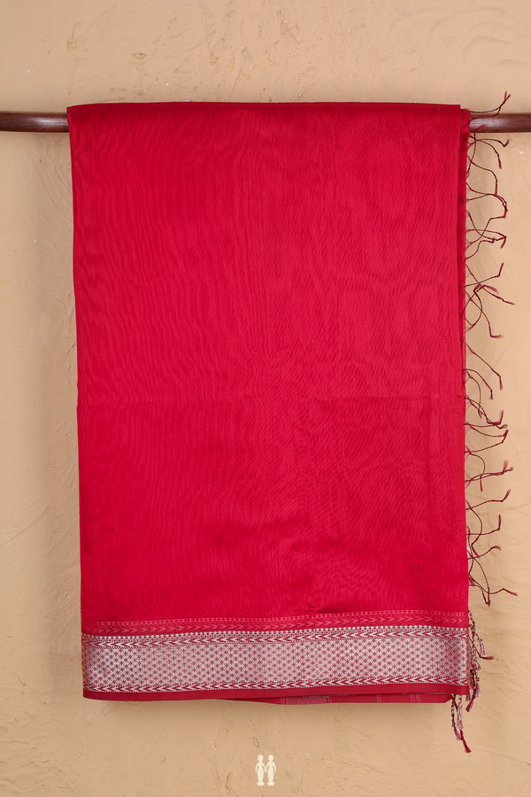 Maheswari Silk Cotton Saree In Red With Threadwork Border