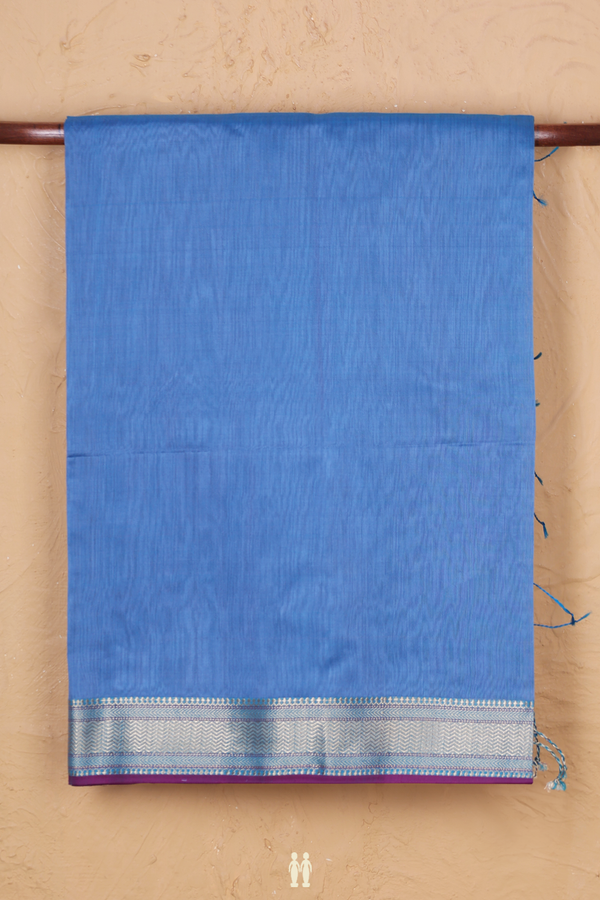 Maheswari Silk Cotton Saree In Blue With Chevron Border