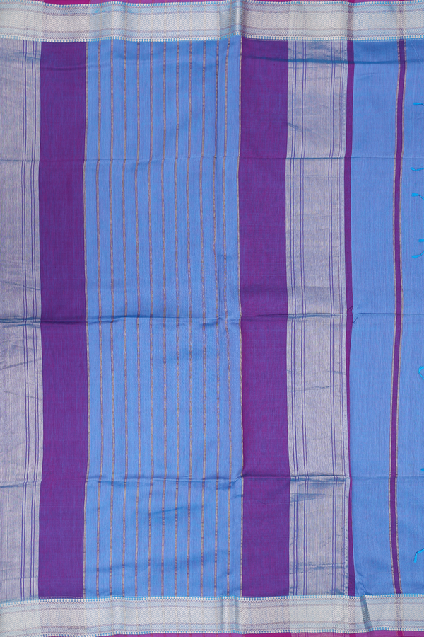 Maheswari Silk Cotton Saree In Blue With Chevron Border