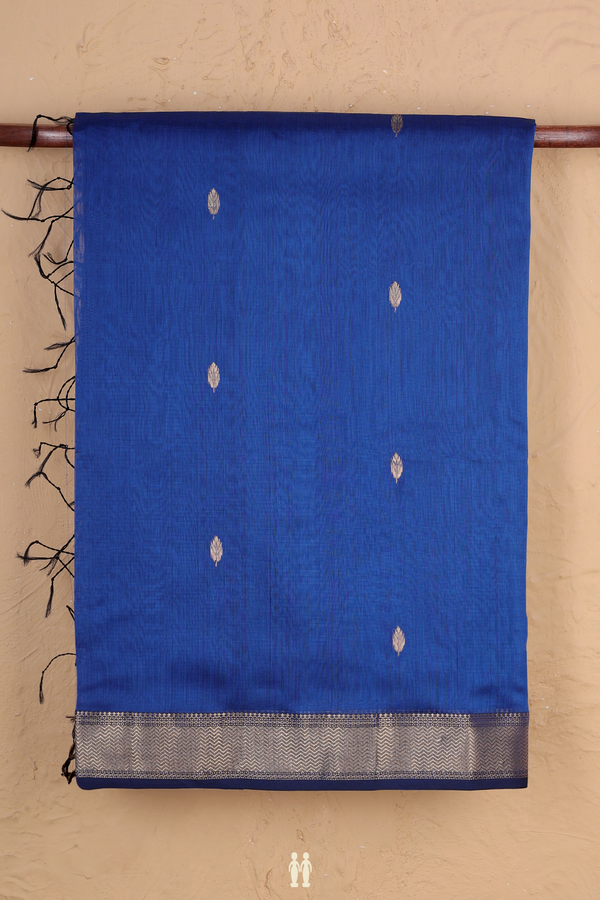 Maheswari Silk Cotton Saree In Blue With Leaf Buttas