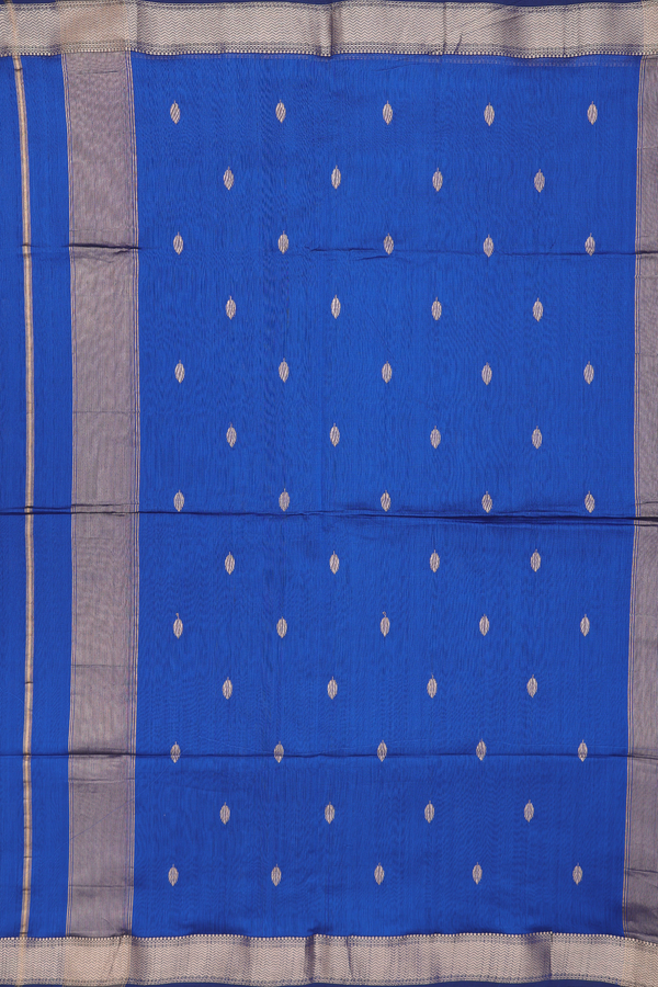 Maheswari Silk Cotton Saree In Blue With Leaf Buttas