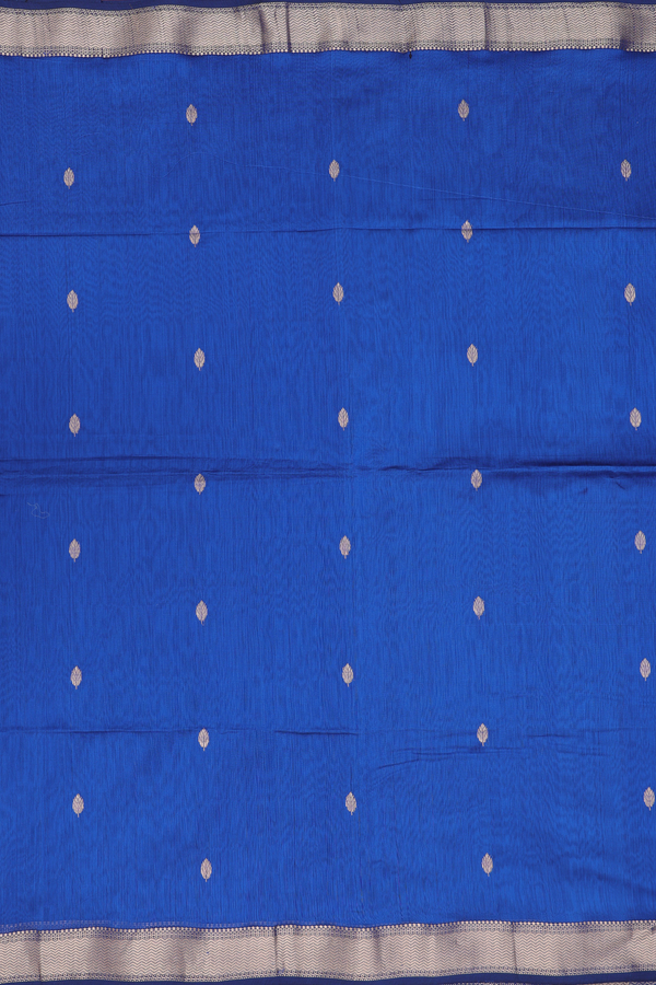 Maheswari Silk Cotton Saree In Blue With Leaf Buttas