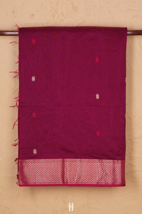 Maheswari Silk Cotton Saree Deep Mulberry With Floral Buttas