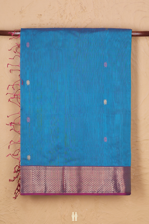 Maheswari Silk Cotton Saree In Blue With Floral Buttas