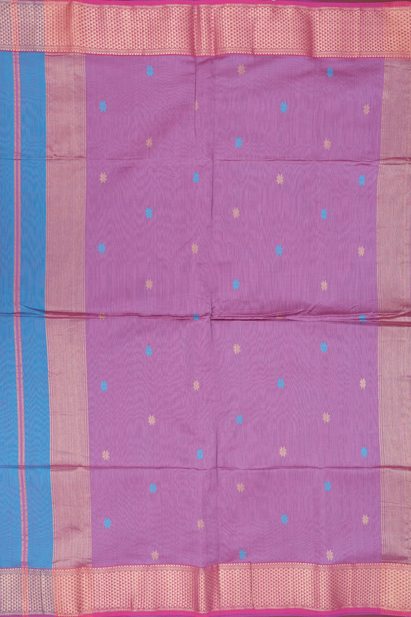 Maheswari Silk Cotton Saree In Blue With Floral Buttas