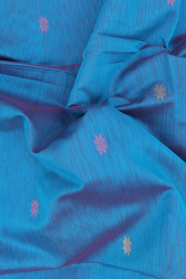 Maheswari Silk Cotton Saree In Blue With Floral Buttas