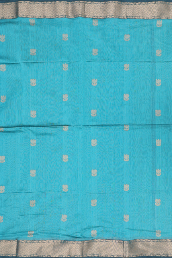 Maheswari Silk Cotton Saree Turkish Blue With Floral Buttas