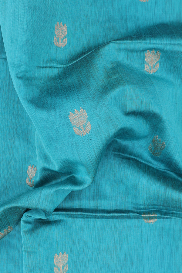 Maheswari Silk Cotton Saree Turkish Blue With Floral Buttas