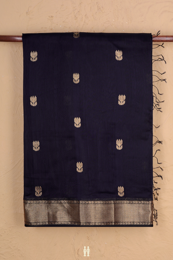 Maheswari Silk Cotton Saree In Midnight Blue With Floral Buttas