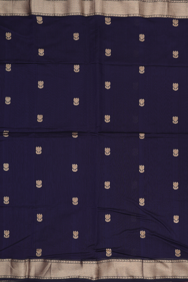 Maheswari Silk Cotton Saree In Midnight Blue With Floral Buttas