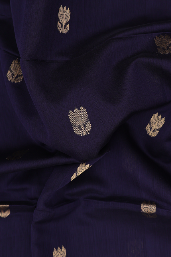 Maheswari Silk Cotton Saree In Midnight Blue With Floral Buttas