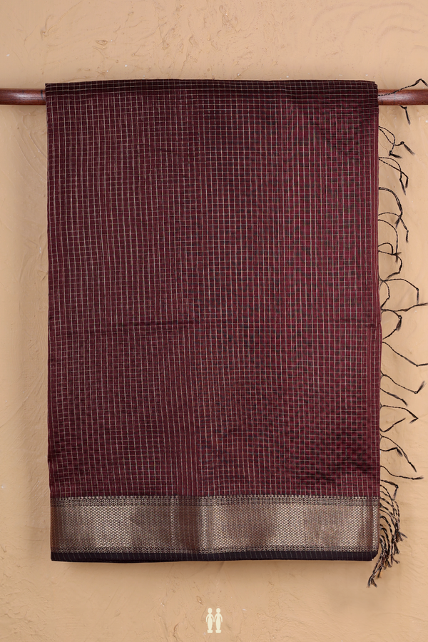Maheswari Silk Cotton Saree Coffee Brown With Checks Design
