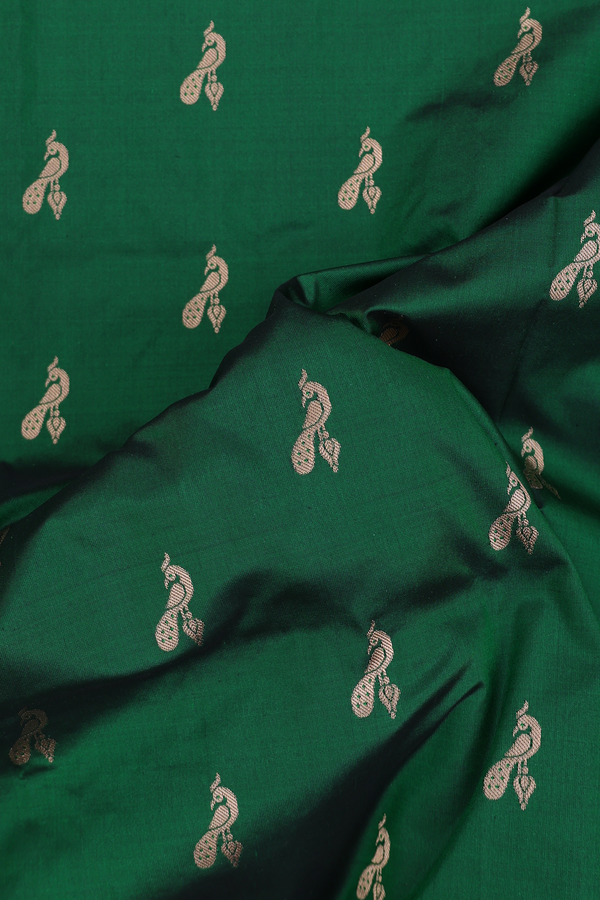 Paithani Silk Saree In Forest Green With Peacock Buttas