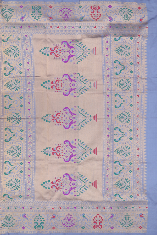 Paithani Silk Saree In Dusty Brown With Peacock Buttas