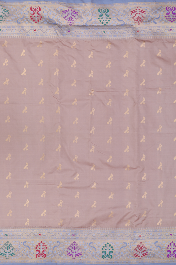 Paithani Silk Saree In Dusty Brown With Peacock Buttas
