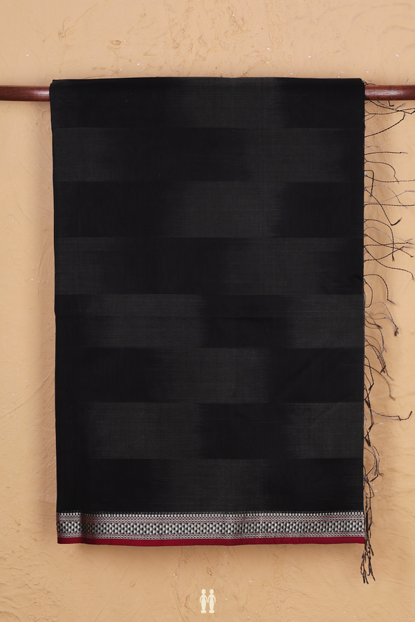 Maheswari Silk Cotton Saree In Black And Grey With Self Design