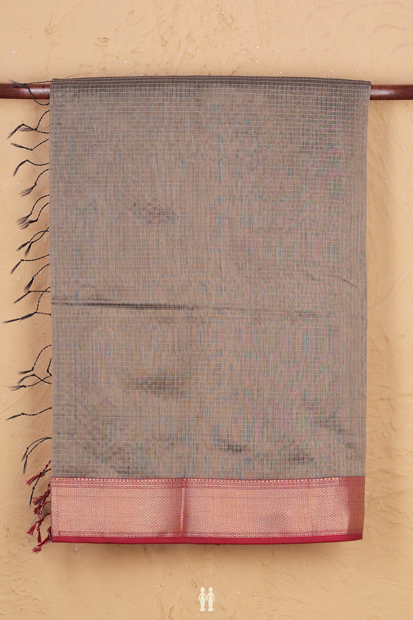 Maheswari Silk Cotton Saree In Dusty Olive With Checks Design