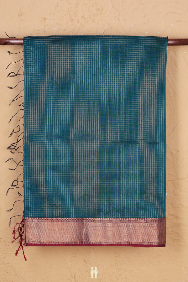 Maheswari Silk Cotton Saree In Green With Checks Design