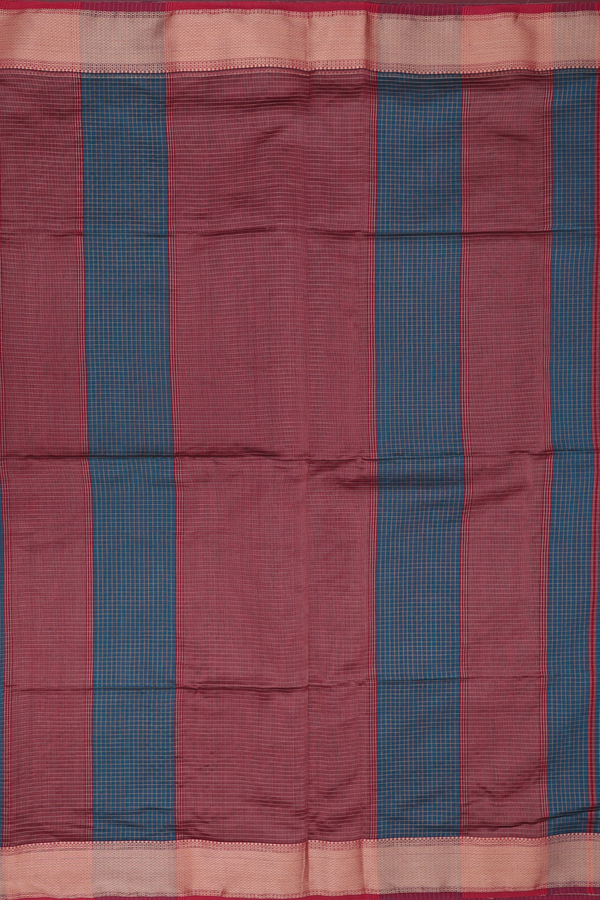 Maheswari Silk Cotton Saree In Green With Checks Design