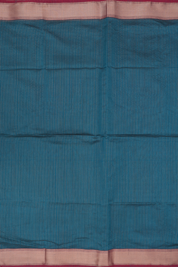 Maheswari Silk Cotton Saree In Green With Checks Design