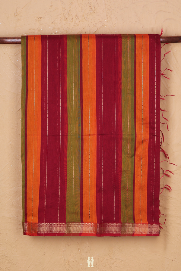 Maheswari Silk Cotton Saree Multicolor With Stripes Design