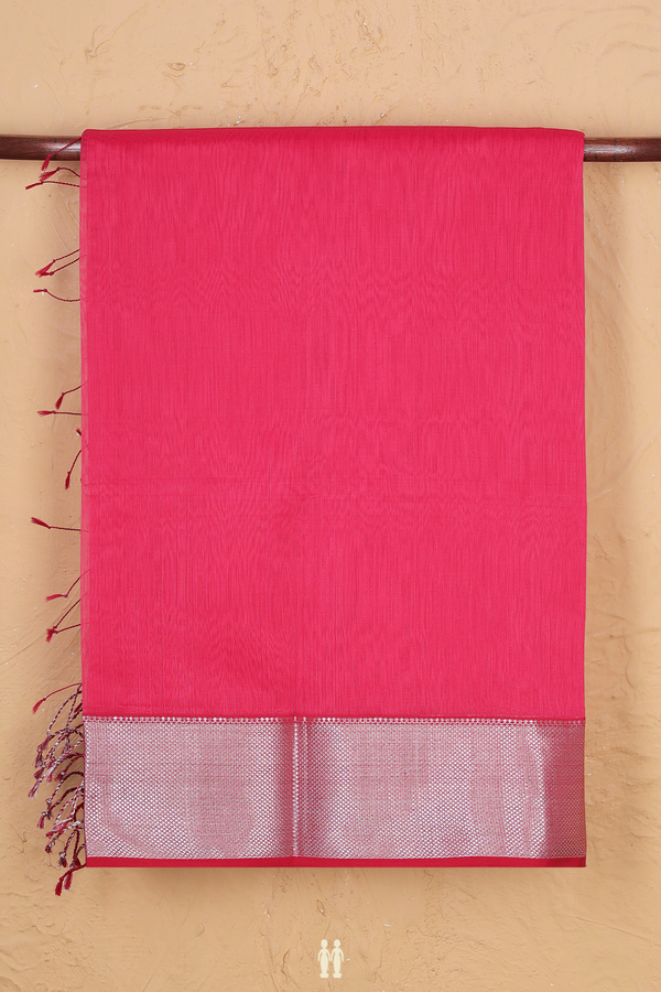 Maheswari Silk Cotton Saree In Punch Pink With Zari Border