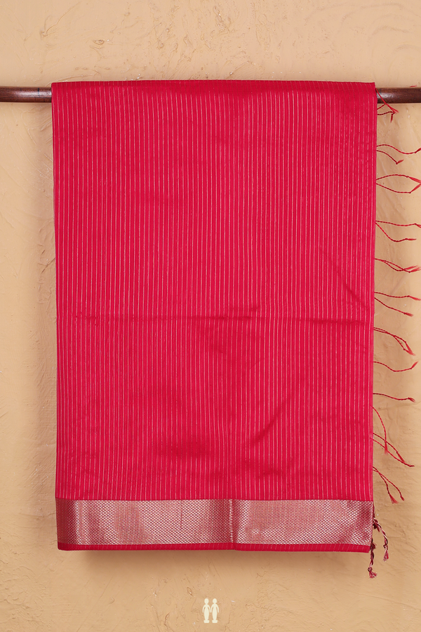 Maheswari Silk Cotton Saree In Rose Red With Stripes Design
