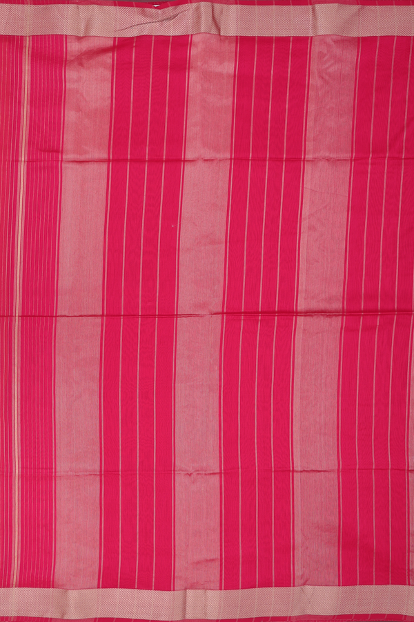 Maheswari Silk Cotton Saree In Rose Red With Stripes Design