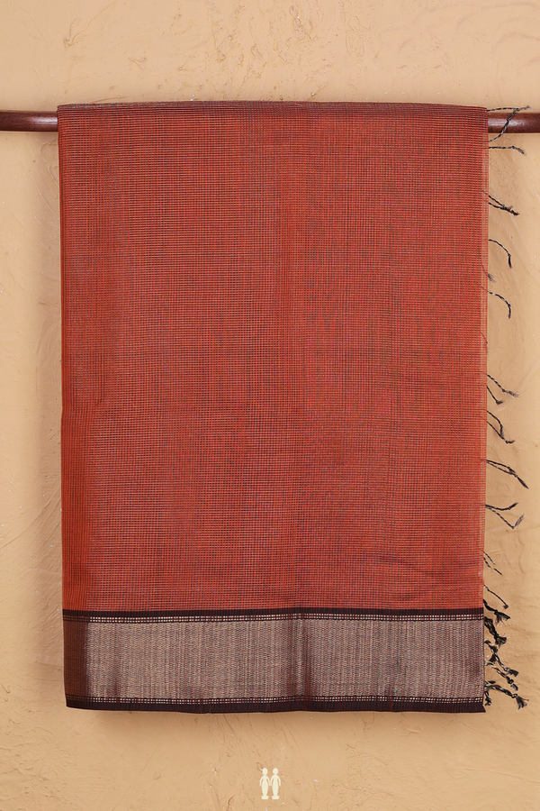 Maheswari Silk Cotton Saree In Orange With Checks Design