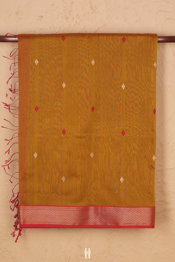 Maheswari Silk Cotton Saree In Yellow With Allover Buttas