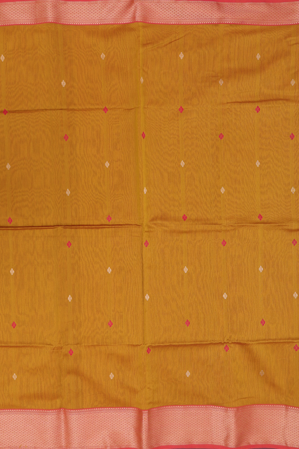 Maheswari Silk Cotton Saree In Yellow With Allover Buttas