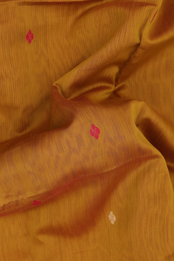 Maheswari Silk Cotton Saree In Yellow With Allover Buttas
