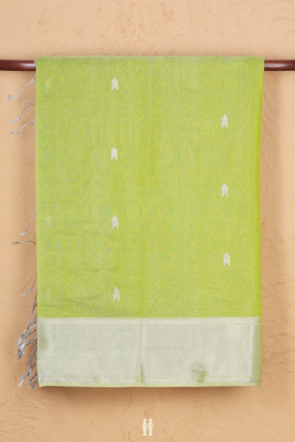 Maheswari Silk Cotton Saree In Light Green With Zari Buttas
