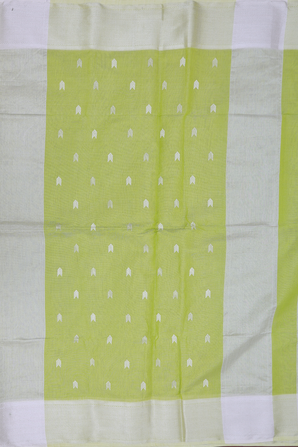 Maheswari Silk Cotton Saree In Light Green With Zari Buttas