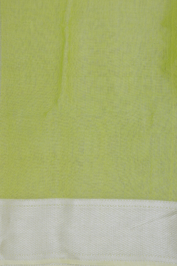 Maheswari Silk Cotton Saree In Light Green With Zari Buttas