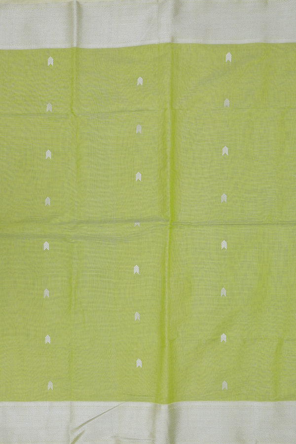 Maheswari Silk Cotton Saree In Light Green With Zari Buttas