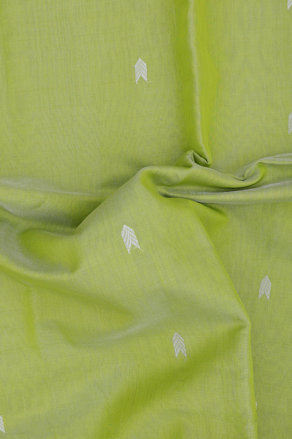 Maheswari Silk Cotton Saree In Light Green With Zari Buttas